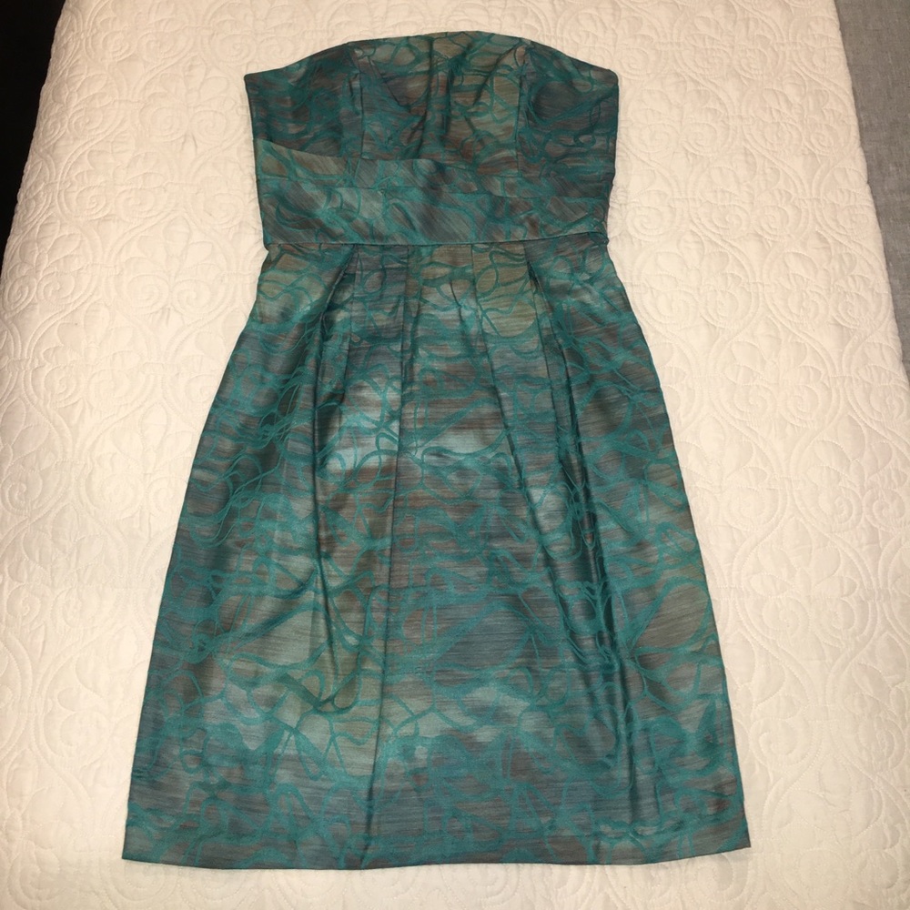 Max and Cleo teal and pewter strapless dress