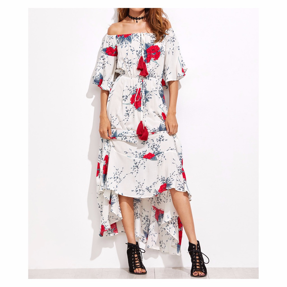 ⚡️CLEARANCE White Floral Off Shoulder Maxi Dress - Picture 2 of 7