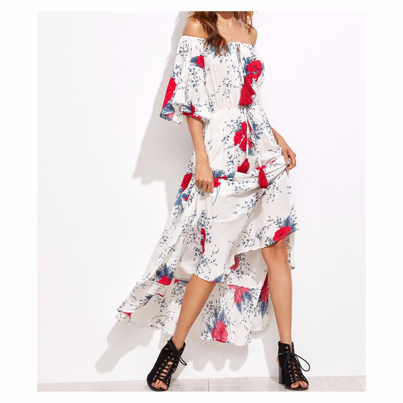 ⚡️CLEARANCE White Floral Off Shoulder Maxi Dress - Picture 4 of 7