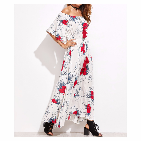 ⚡️CLEARANCE White Floral Off Shoulder Maxi Dress - Picture 3 of 7