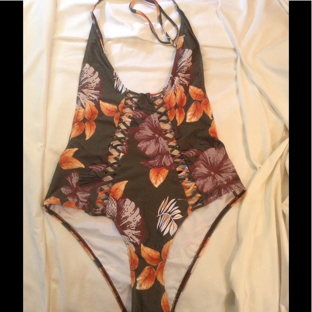 Green Floral High cut One Piece