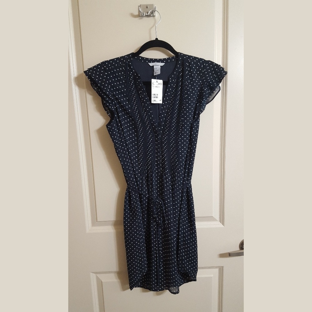 NEW WITH TAG! H&M DARK BLUE SPOTTED DRESS