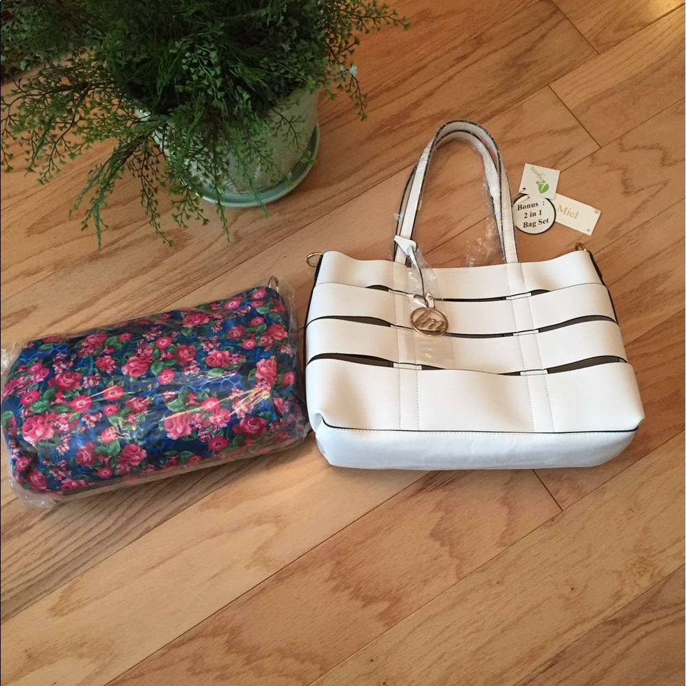 ❤️❤️❤️Le Miel Saffiano White Vegan 2 in 1 Handbag