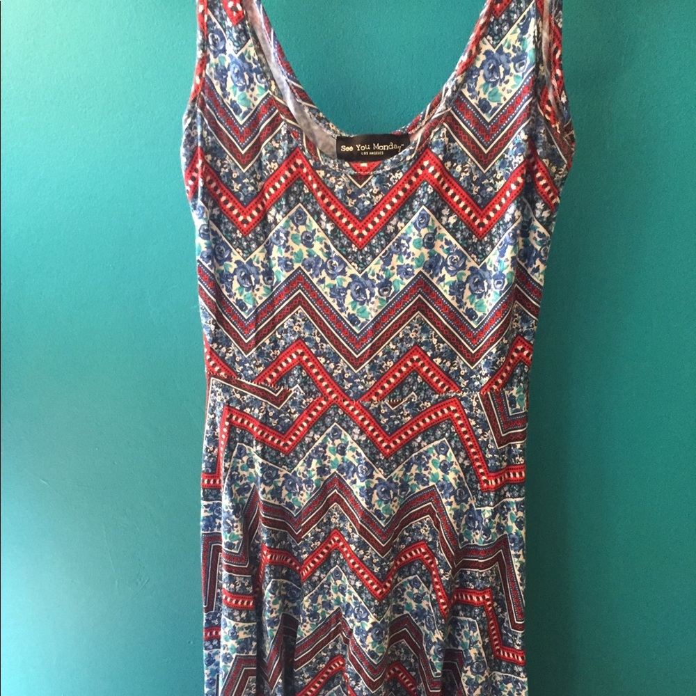 blue and red dress