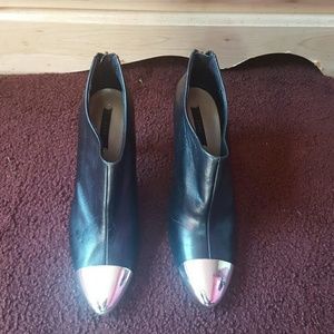 Black Leather and Metal Tip Ankle Booties