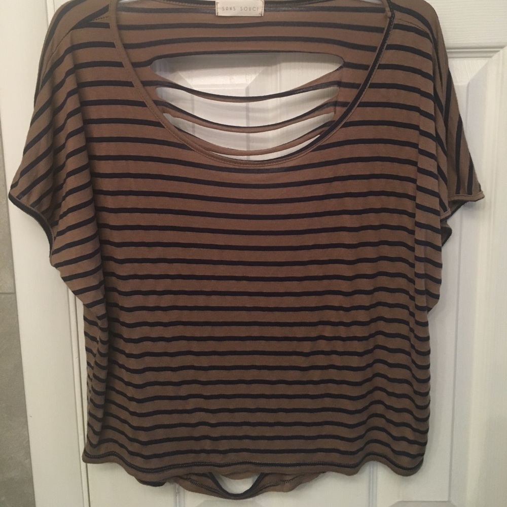 Striped Shirt Open Ripped Back.