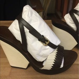 Tory Burch Cream and Brown Wedges