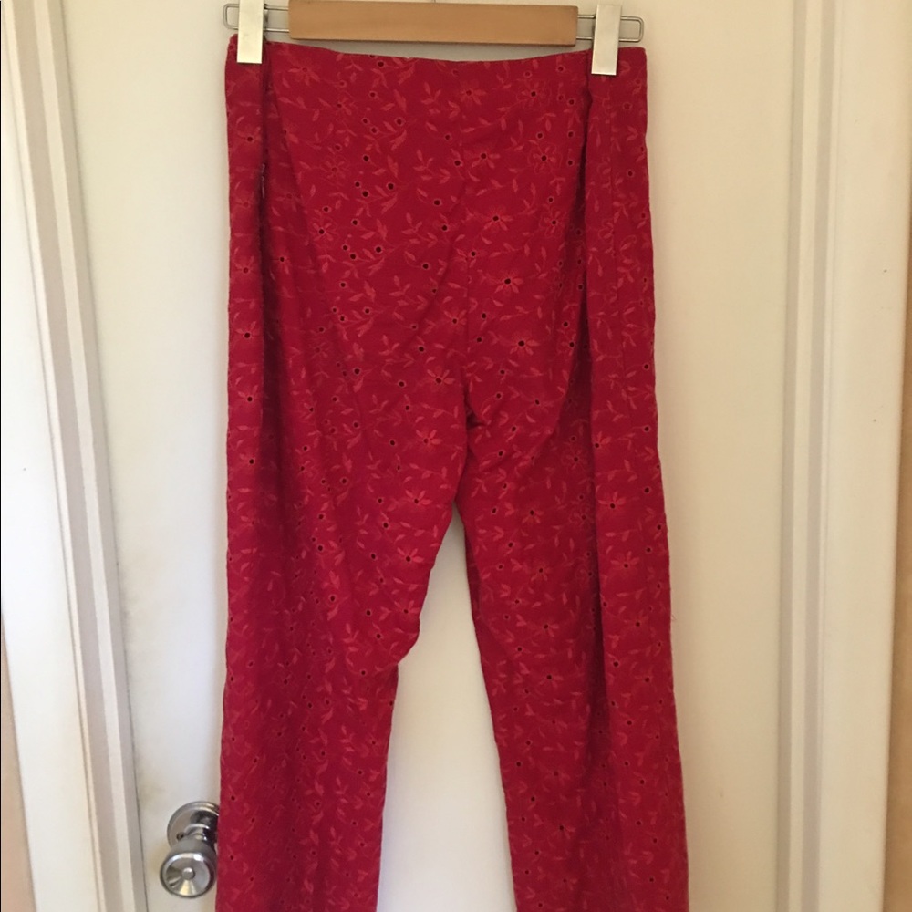 Anthropologie Red Eyelet Capri