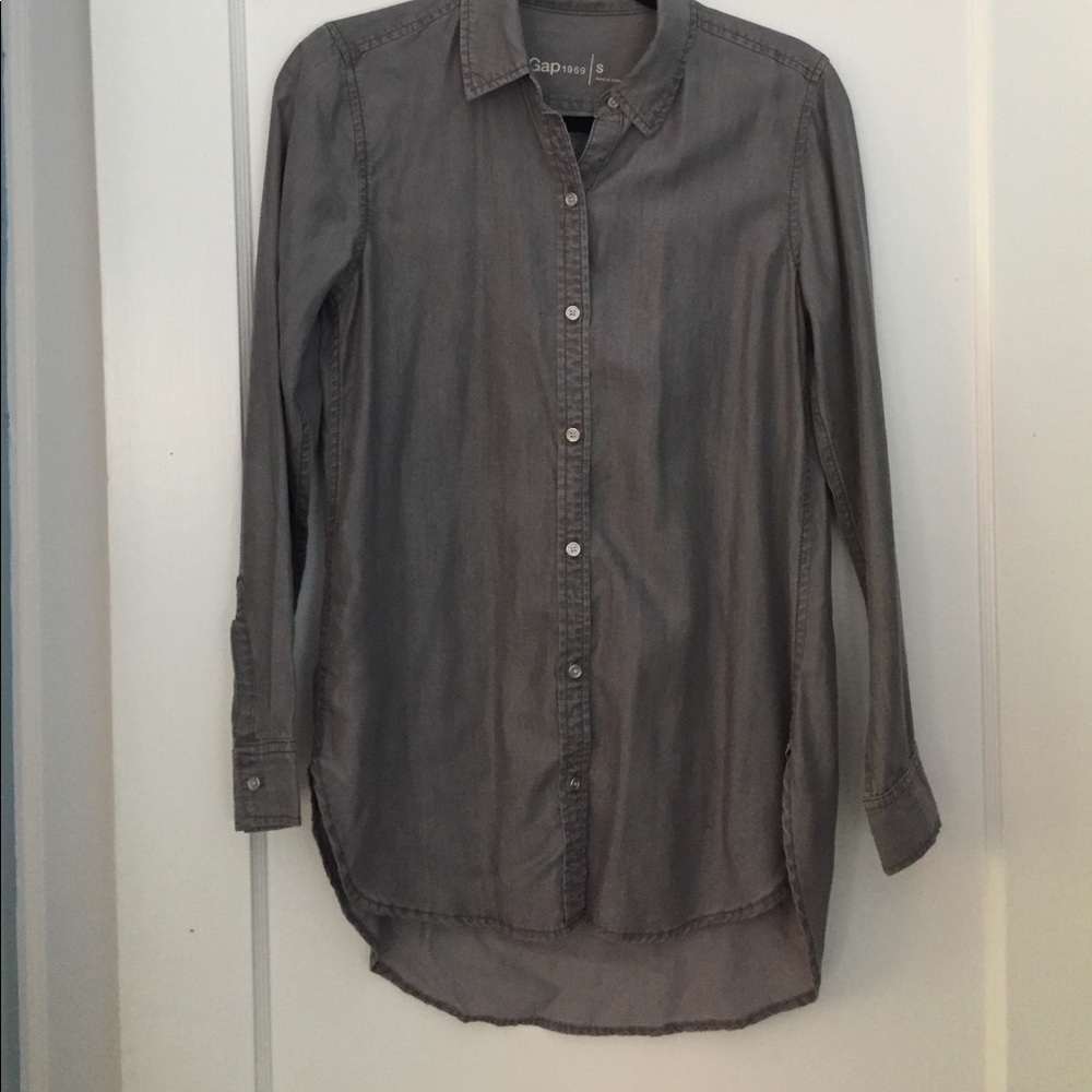 NEW! grey button down shirt