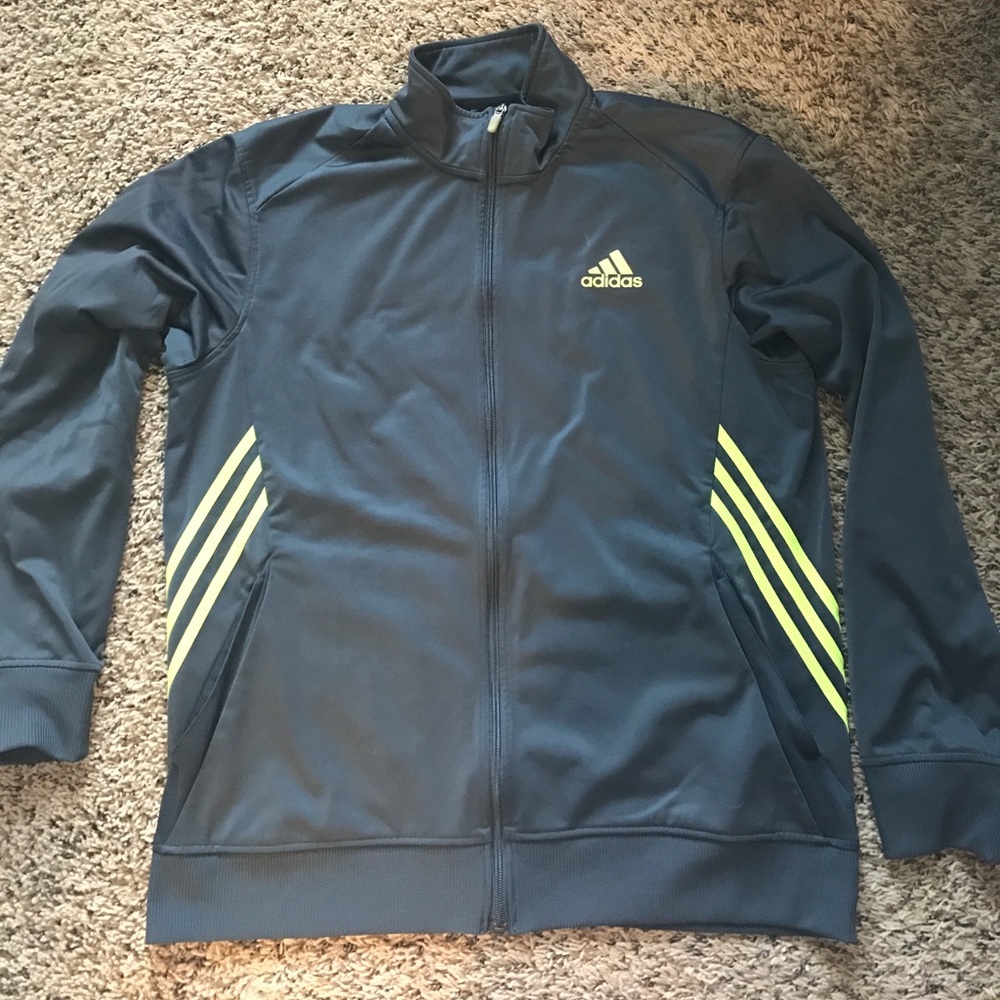 Men's adidas jacket- gray with neon trim Large