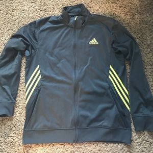 Men's adidas jacket- gray with neon trim Large