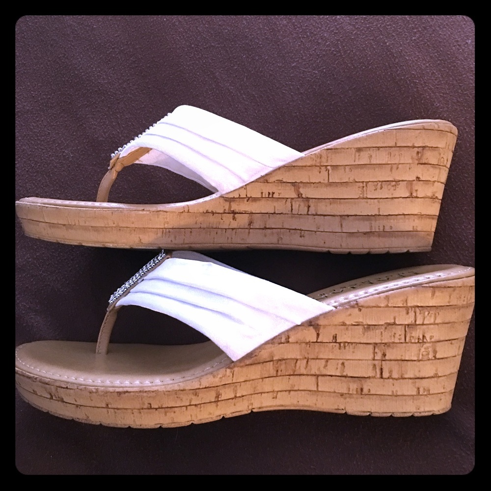 New Wedge Platform White Bling Flip Flop Sandals 8