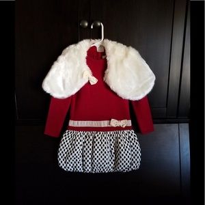 DRESS SET- Holiday Sweater Dress & Faux Fur Shawl