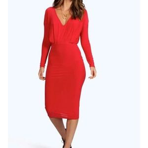 Plunge neck midi bodycon dress
