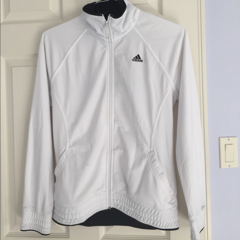 White adidas hoodless jacket