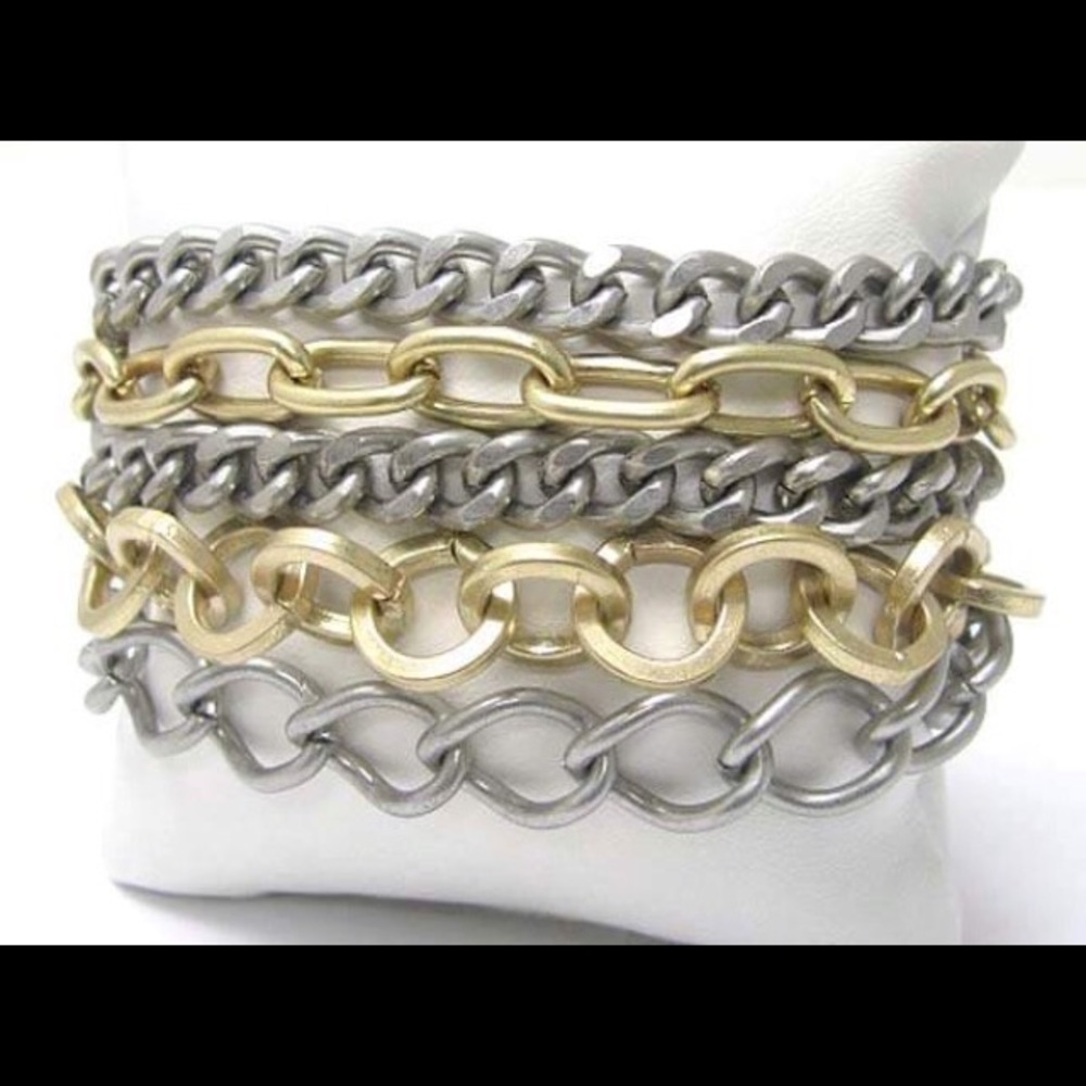 NEW SLEEK GOLD/SILVER/GUNMETAL MULTICHAIN BRACELET
