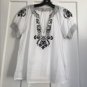 🆕 J. Crew ivory/black Baja embroidered top EUC