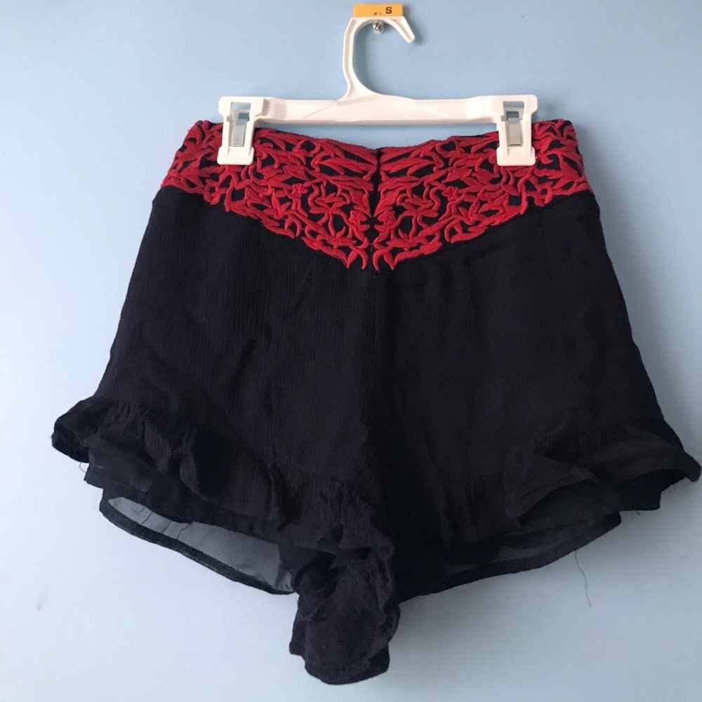 Navy and red flowy shorts