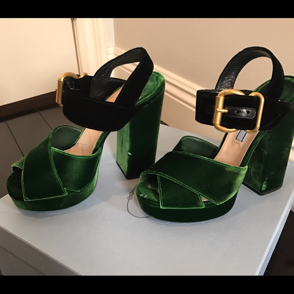 Prada Velvet Platform Sandals.