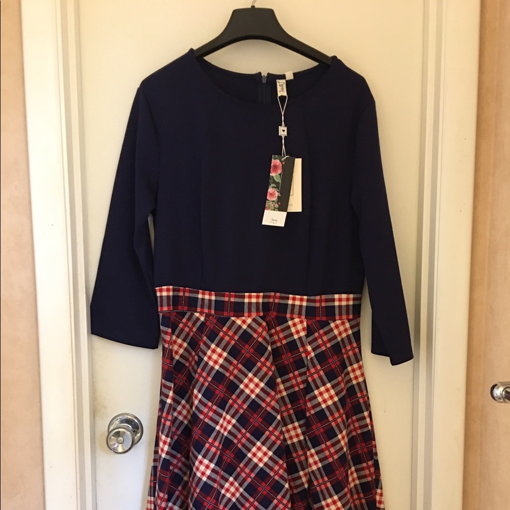 MissMay Navy Blue & Plaid Dress