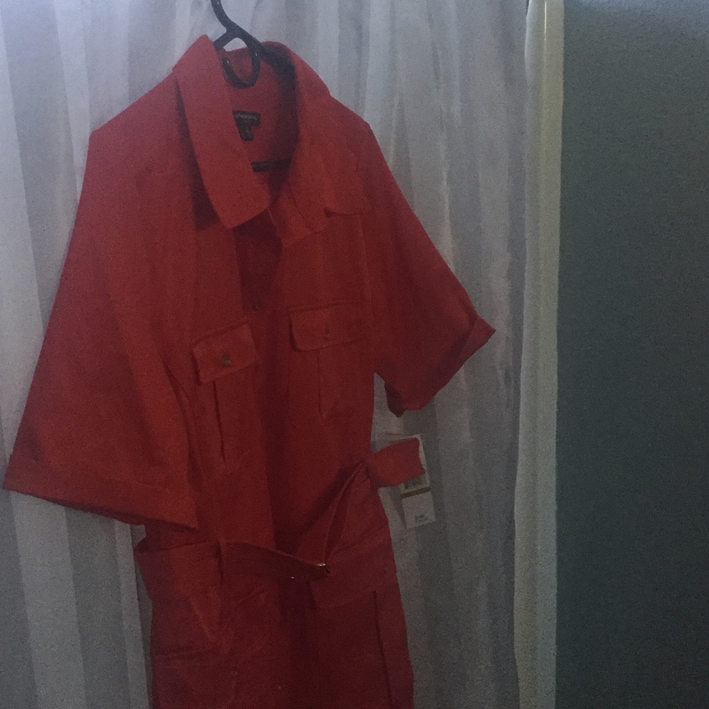 Red button down dress