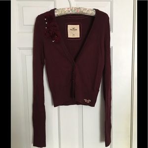 Maroon Cardigan with Flower Details