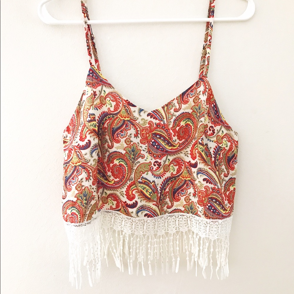 JEALOUS TOMATO 🍅 Paisley Beaded Fringe Crop Top