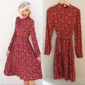 Fall Floral Red Dress