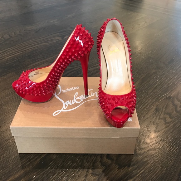 Patent Lady Peep Red Spiked Christian Loubiton - Picture 2 of 4