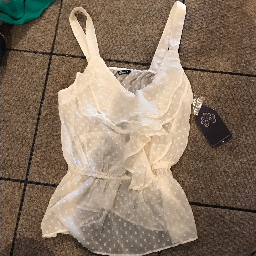 Off white ruffle tank top see through