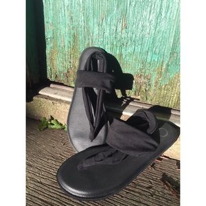 Never been worn black cloth sling sandals!