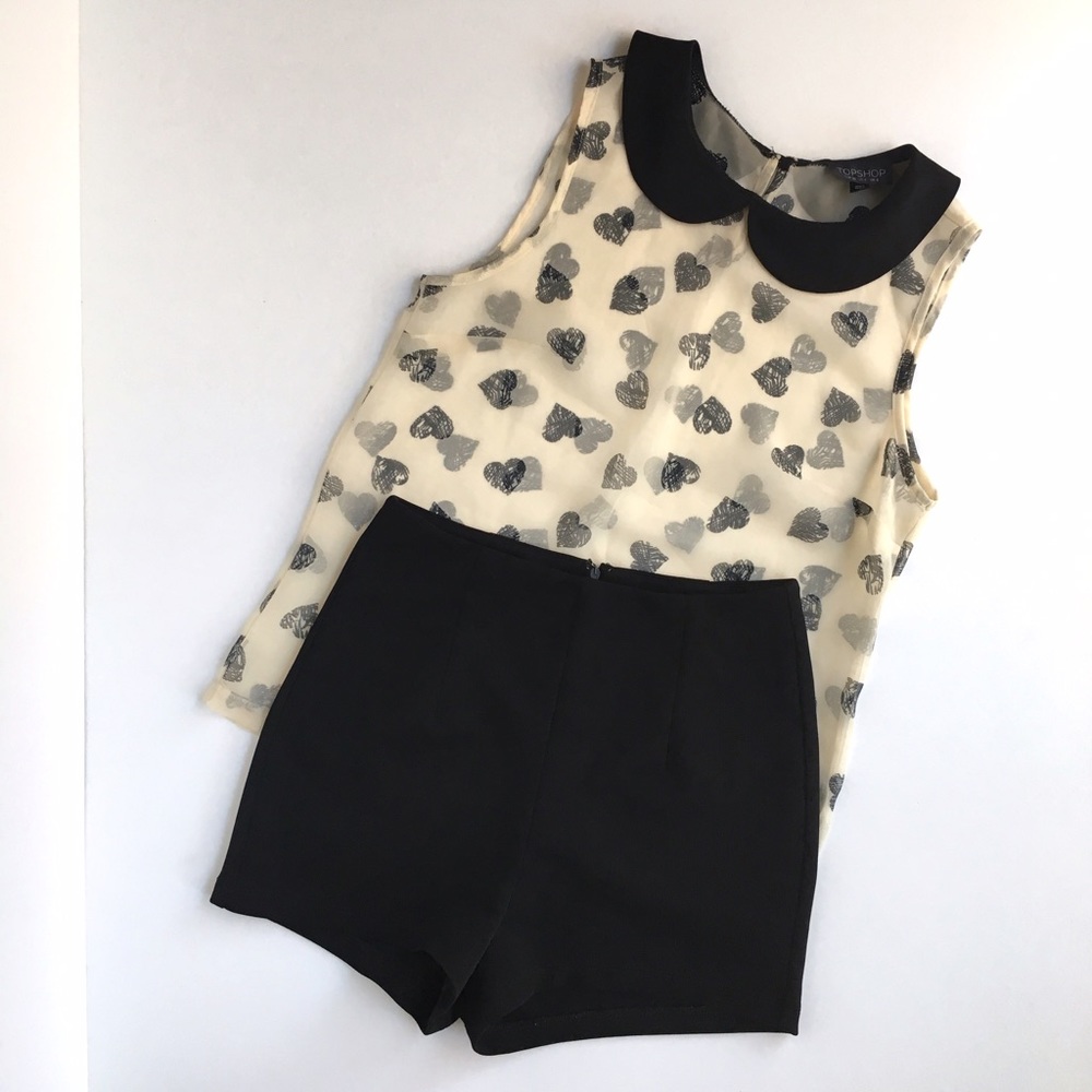 Topshop Printed Heart Peter Pan Collar Top