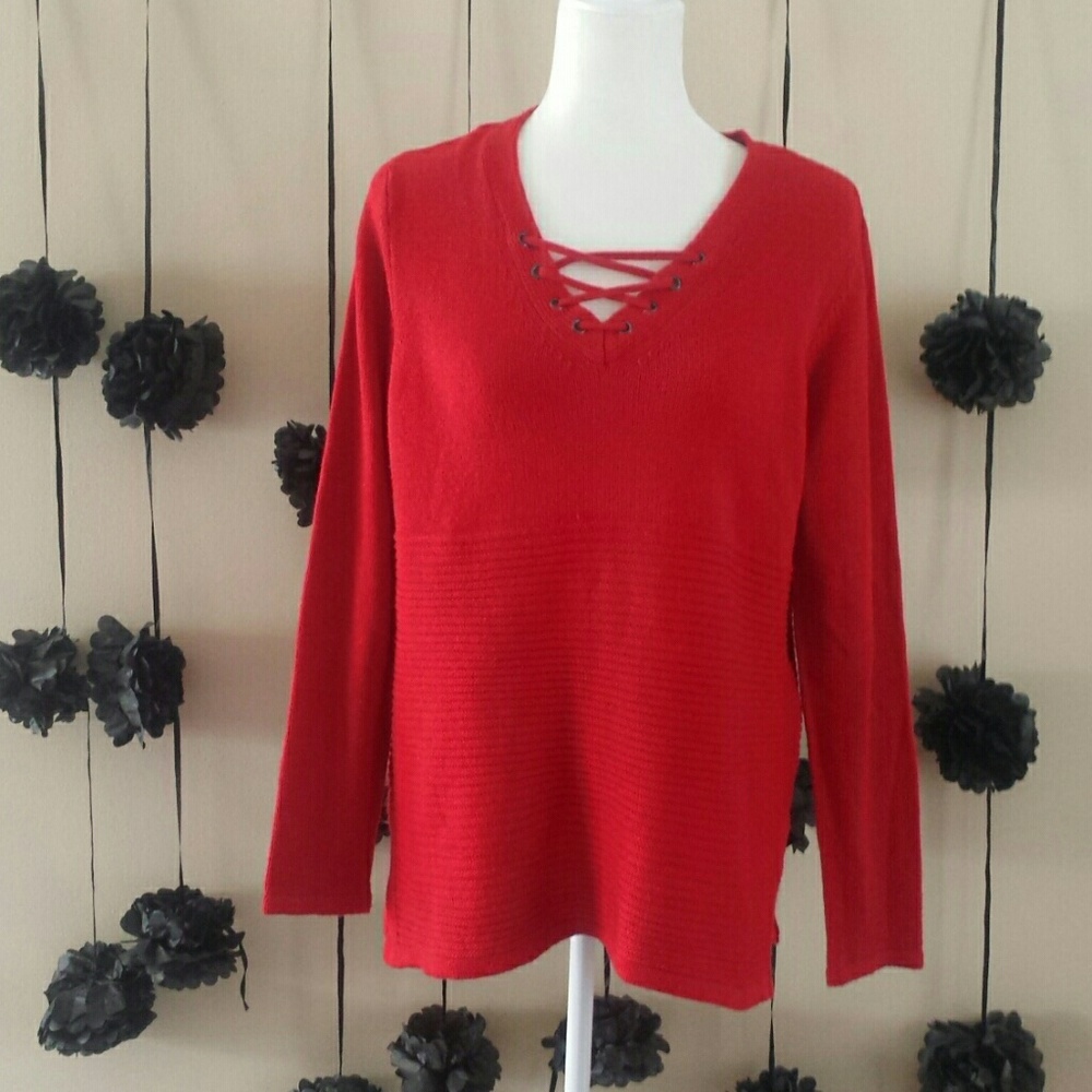 Croft & Barrow Large Red Ribbed Crisscross Sweater