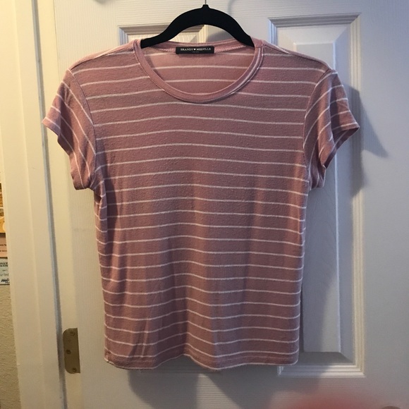 Brandy Melville Tops Brandy Melville Baby Pink Striped Tee Poshmark