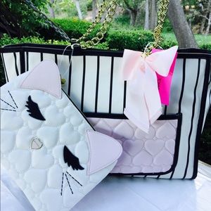 Betsey Johnson tote with kitty pouch bag