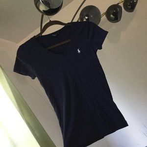POLO RALPH LAUREN NAVY BLUE V NECK FITTED TOP