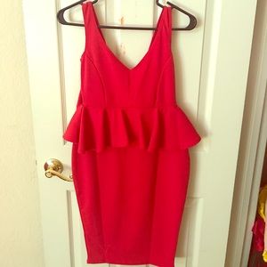NWT BooHoo Night Peplum Gift Deep V Back Dress