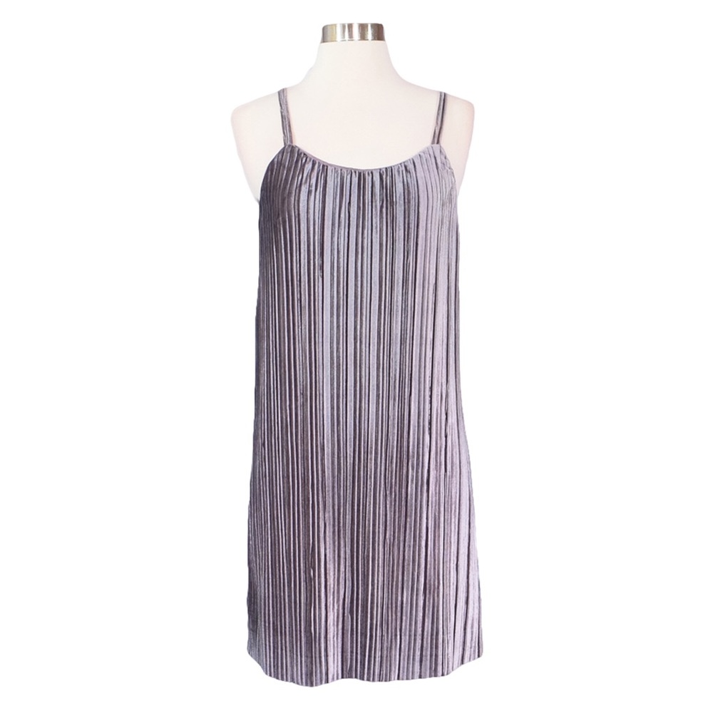 Grey Velvet Pleated Slip Dress - Picture 5 of 7