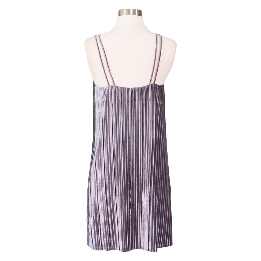 Grey Velvet Pleated Slip Dress - Picture 7 of 7