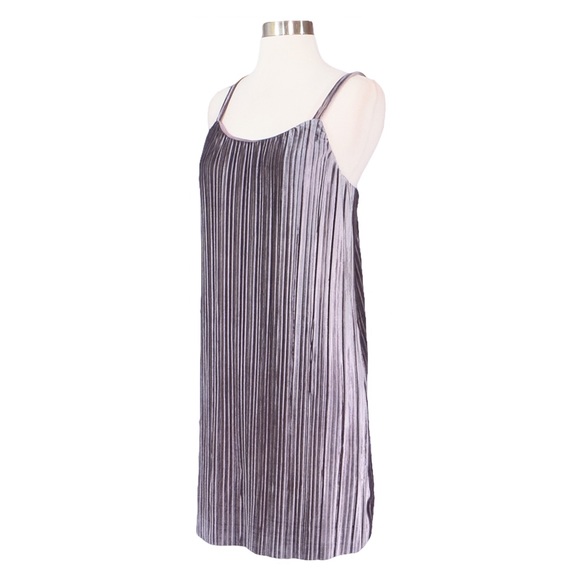 Grey Velvet Pleated Slip Dress - Picture 6 of 7