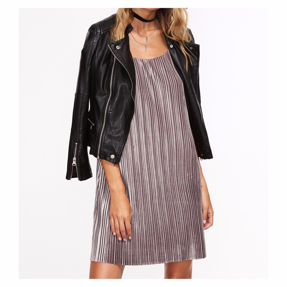 Grey Velvet Pleated Slip Dress - Picture 2 of 7