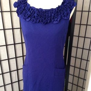 Navy ruffle neck sleeveless scoop neck dress