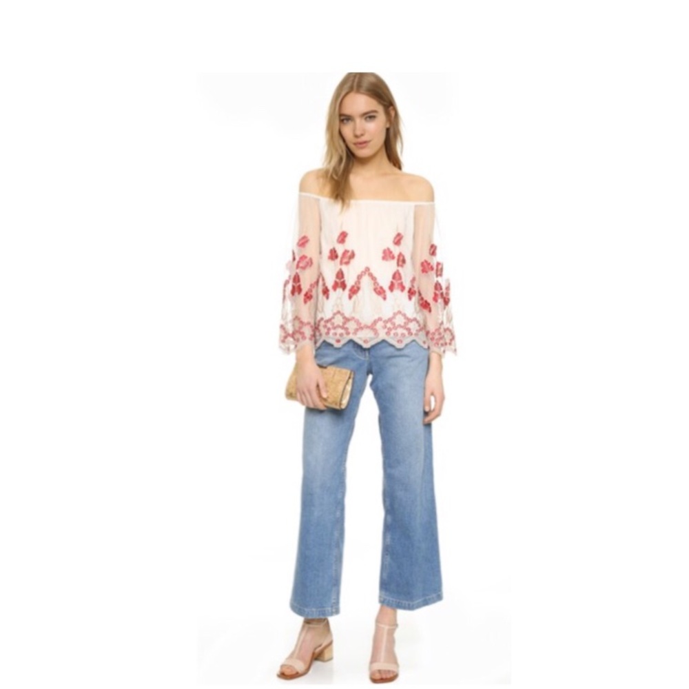 Alice + olivia Priya Embroidered Off Shoulder Top