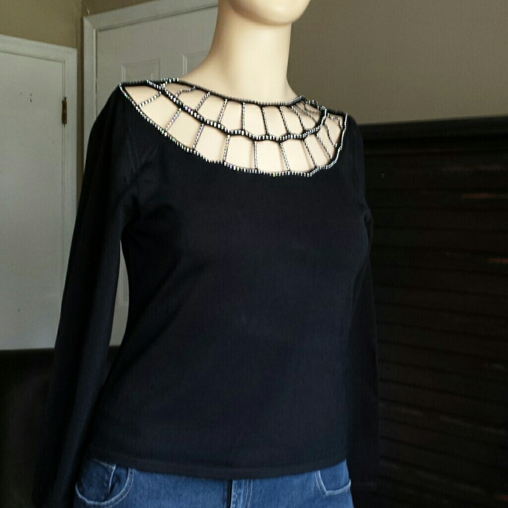 Black Top with Rhinestone Collar  *SALE*