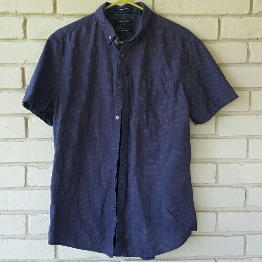 Men's Denim & Flower button up shirt