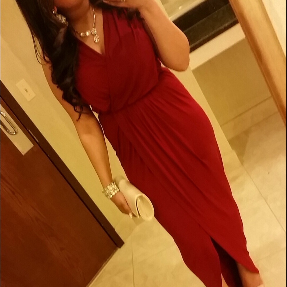 Asos burgundy wrap front maxi dress