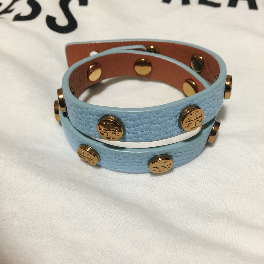 TORY BURCH - DOUBLE-WRAP LOGO STUD BRACELET(blue)