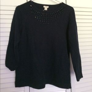 JCREW NWT merino navy blue beaded sweater