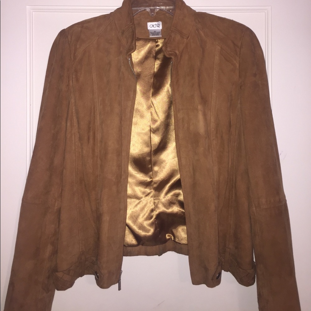 Caché suede leather fringe jacket