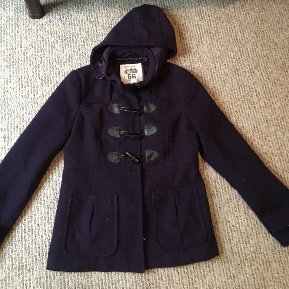 Purple winter coat with removable hood